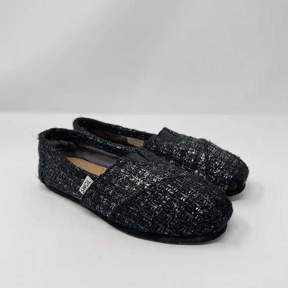 Toms Alpargata Flats Textured Black Glitter Wool Size 6 - Picture 3 of 6